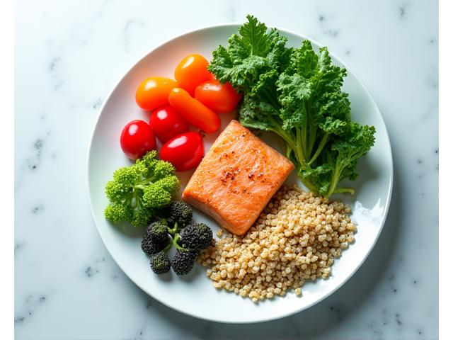 A balanced, vibrant plate of wholesome food for functional nutrition.
