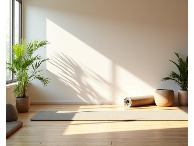 An inviting, sunlit yoga studio in a Chicago neighborhood.