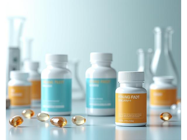 Various labelled supplement bottles and capsules arranged neatly on a scientific-looking clean white background with subtle lab equipment in the soft background, conveying purity and testing.